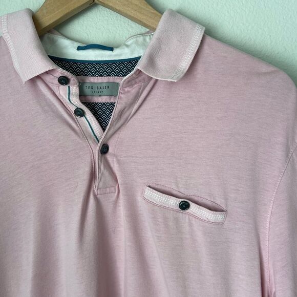 Ted Baker London Tortila Slim Fit Tipped Pocket Polo in Light Pink - Picture 4 of 8